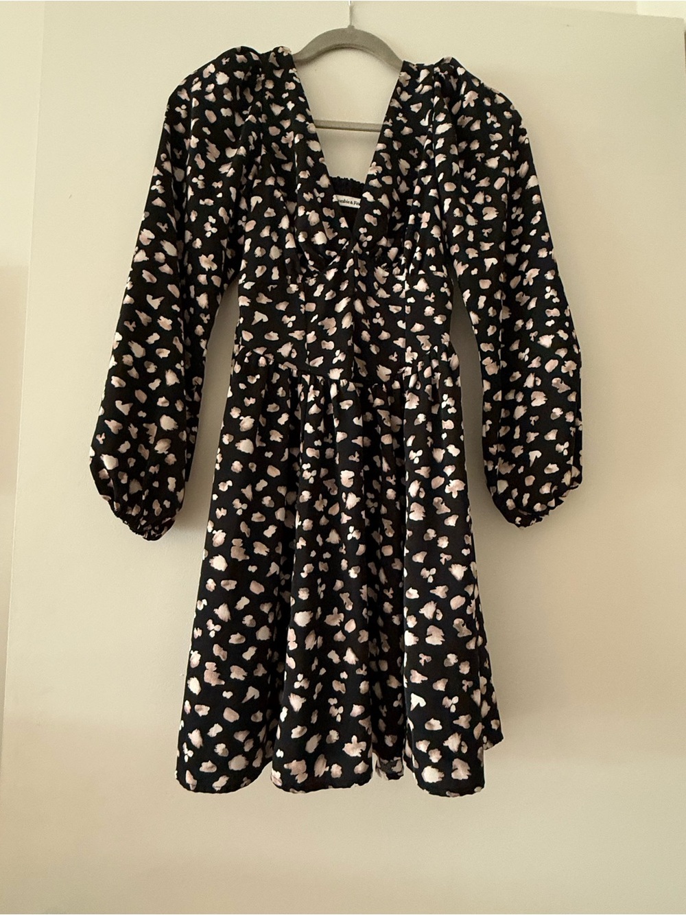 Abercrombie & Fitch Black Long-Sleeve Dress with Pink Floral Print